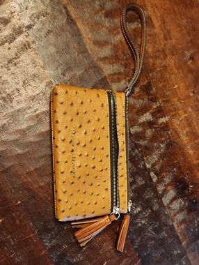 Dooney & Bourke Tan Ostrich-Textured Zip Wristlet